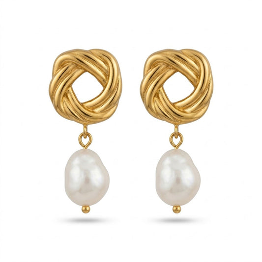 freshwater pearl knot earrings