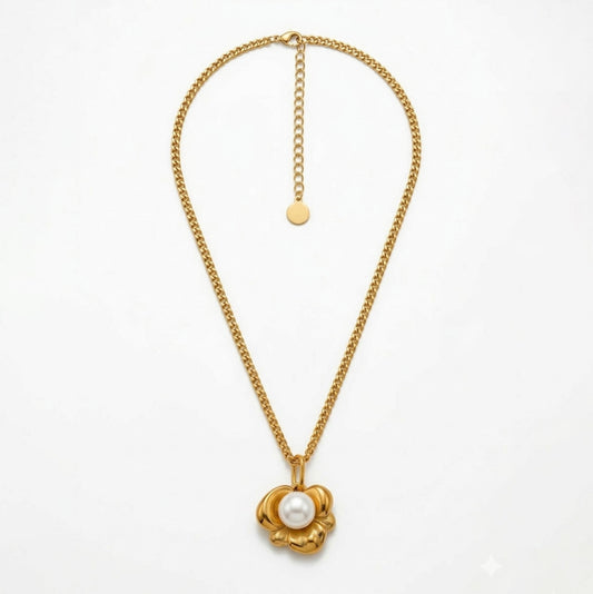 Sinaya Jewels Elegant Floral Pearl Pendant Necklace