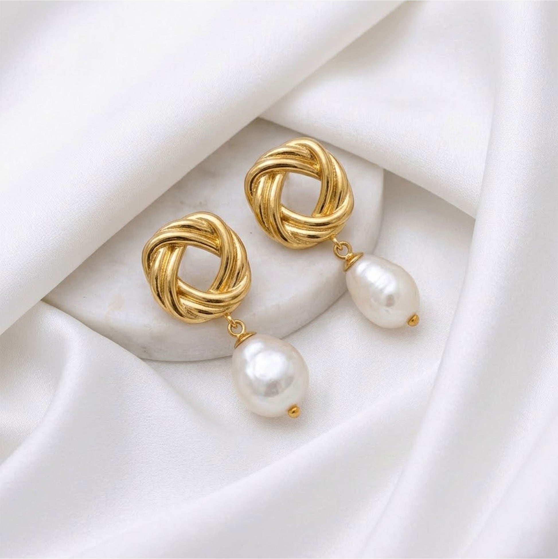 freshwater pearl knot earrings