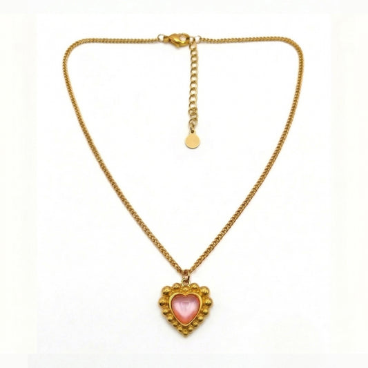 Sinaya Jewels Elegant Pink Cat Eye Heart Necklace