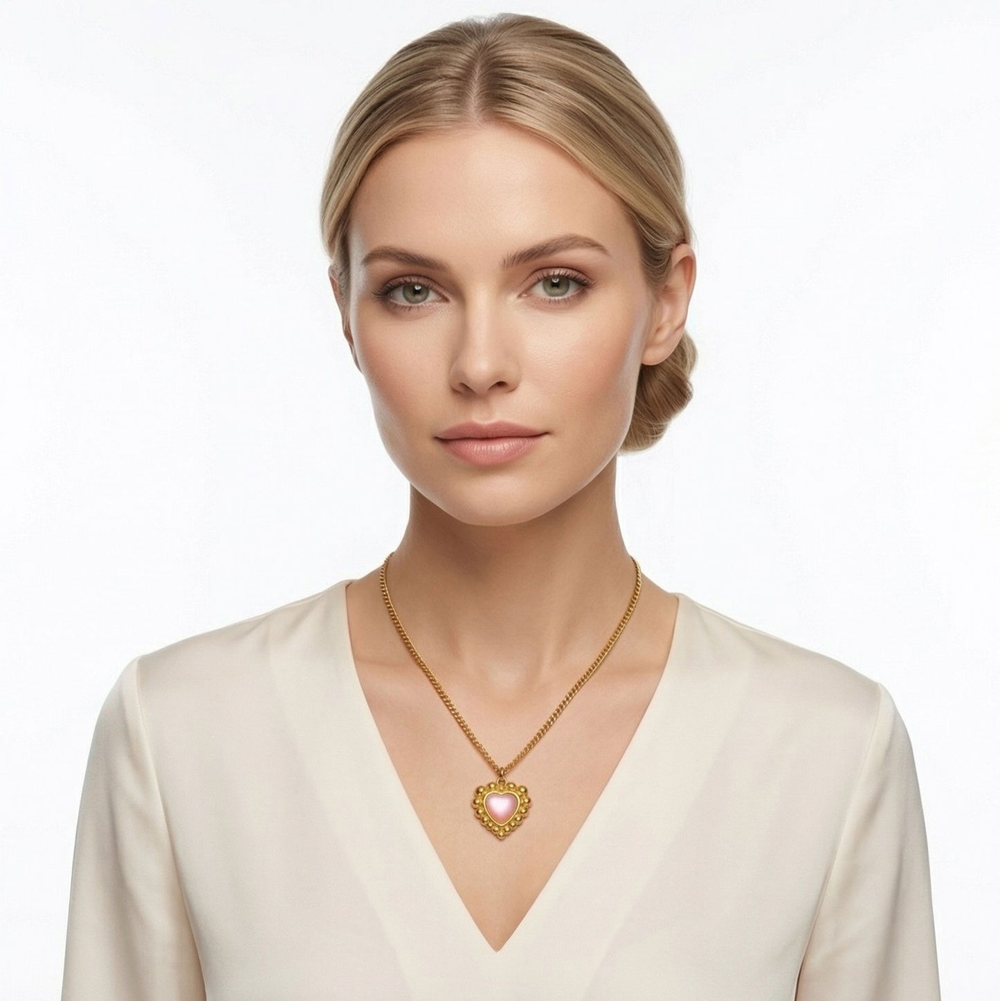 Sinaya Jewels Elegant Pink Cat Eye Heart Necklace