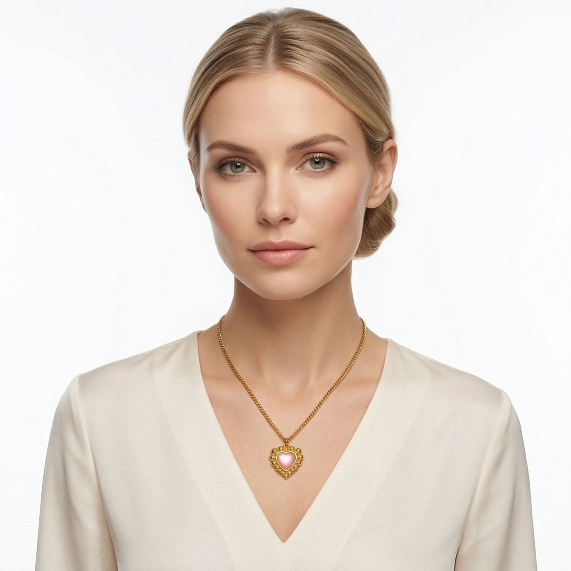 Sinaya Jewels Elegant Pink Cat Eye Heart Necklace