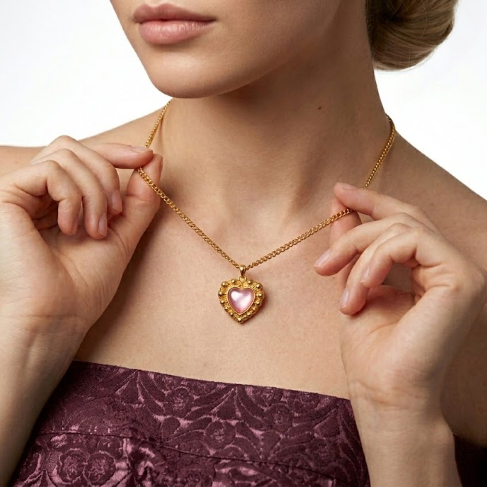Sinaya Jewels Elegant Pink Cat Eye Heart Necklace
