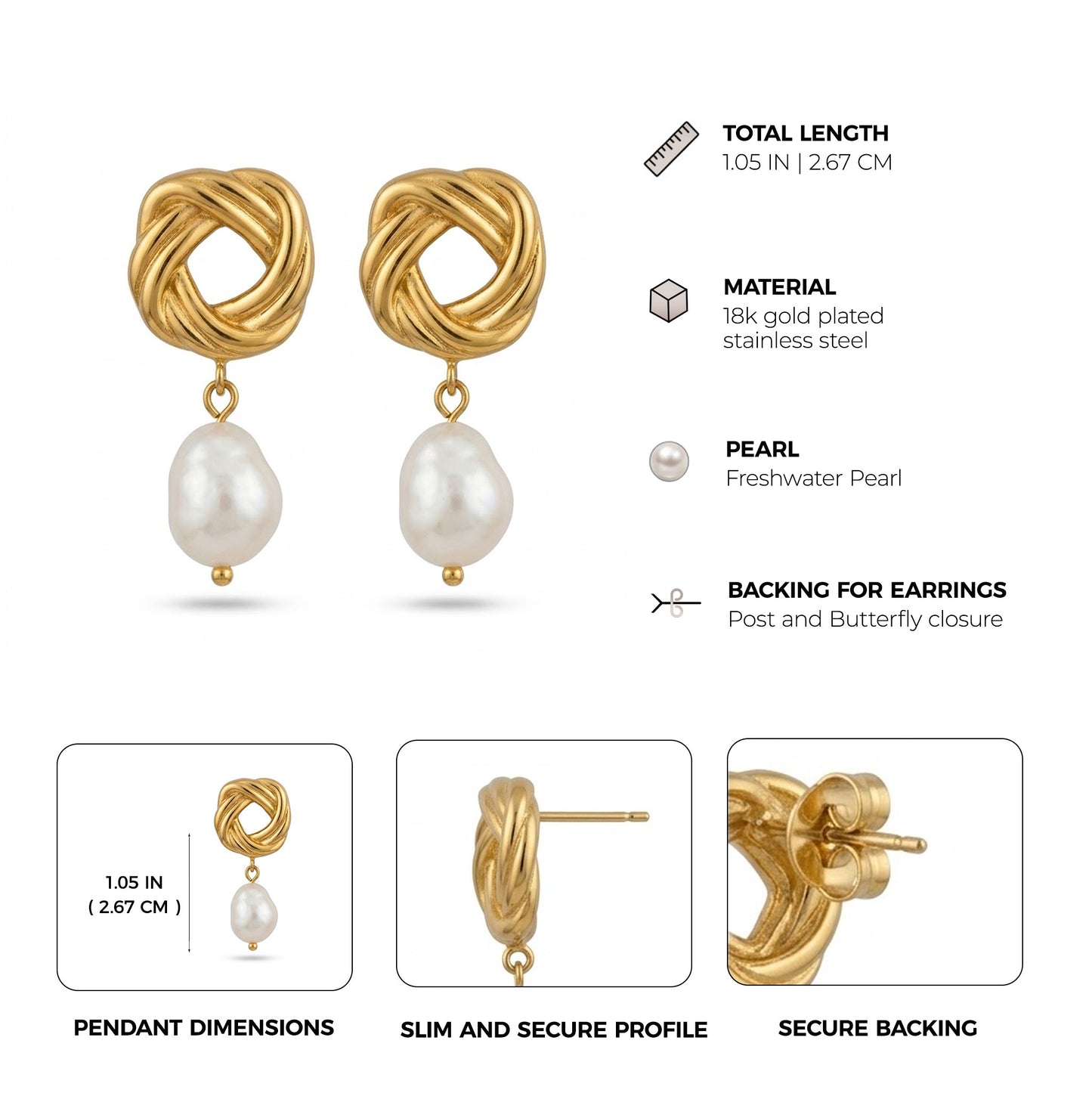 freshwater pearl knot earrings