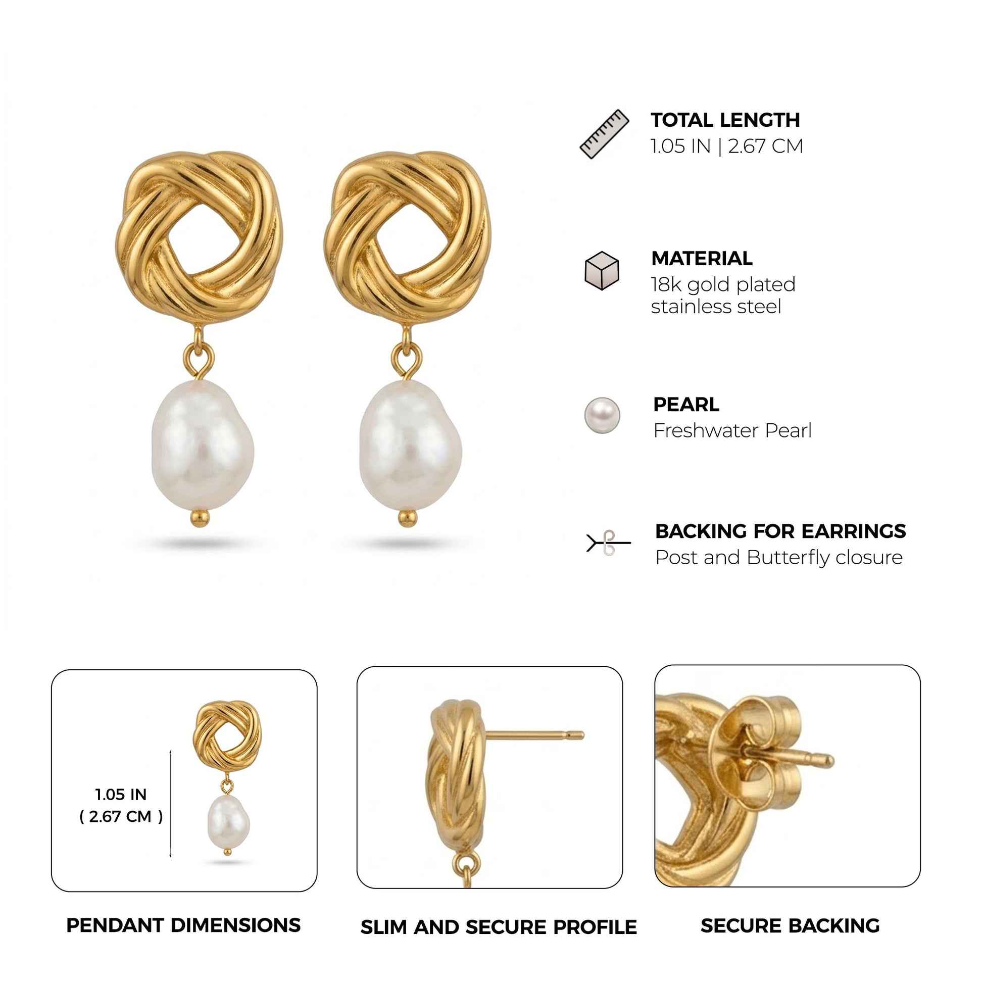 freshwater pearl knot earrings