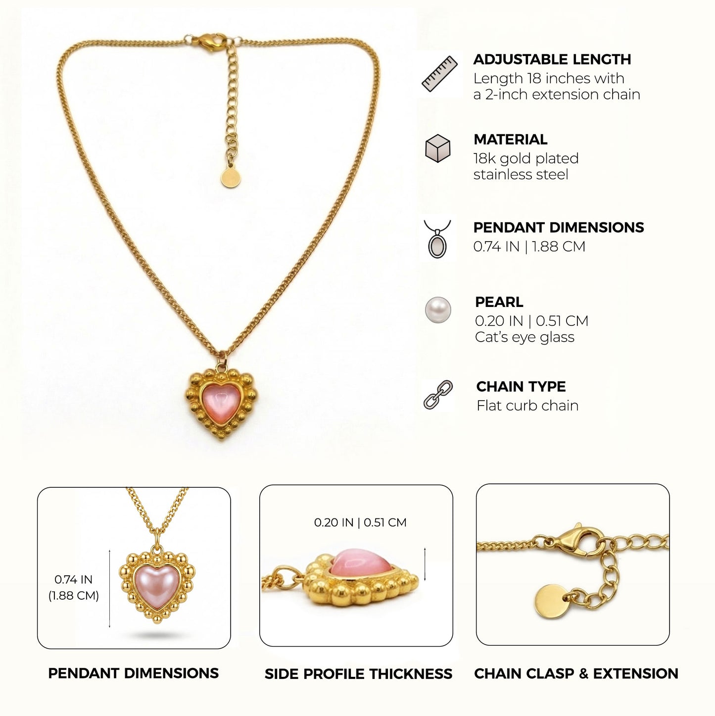 Sinaya Jewels Elegant Pink Cat Eye Heart Necklace