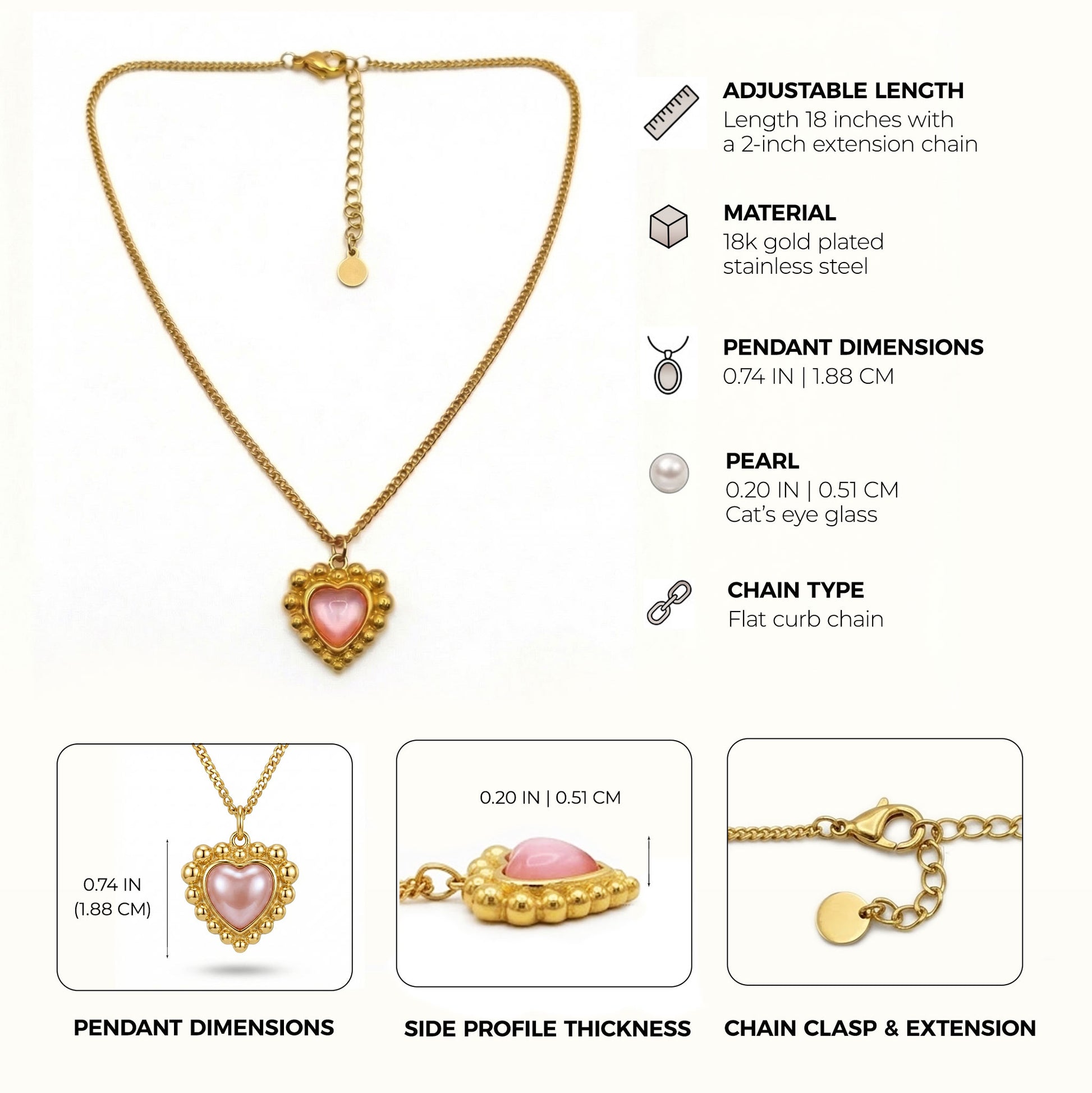 Sinaya Jewels Elegant Pink Cat Eye Heart Necklace