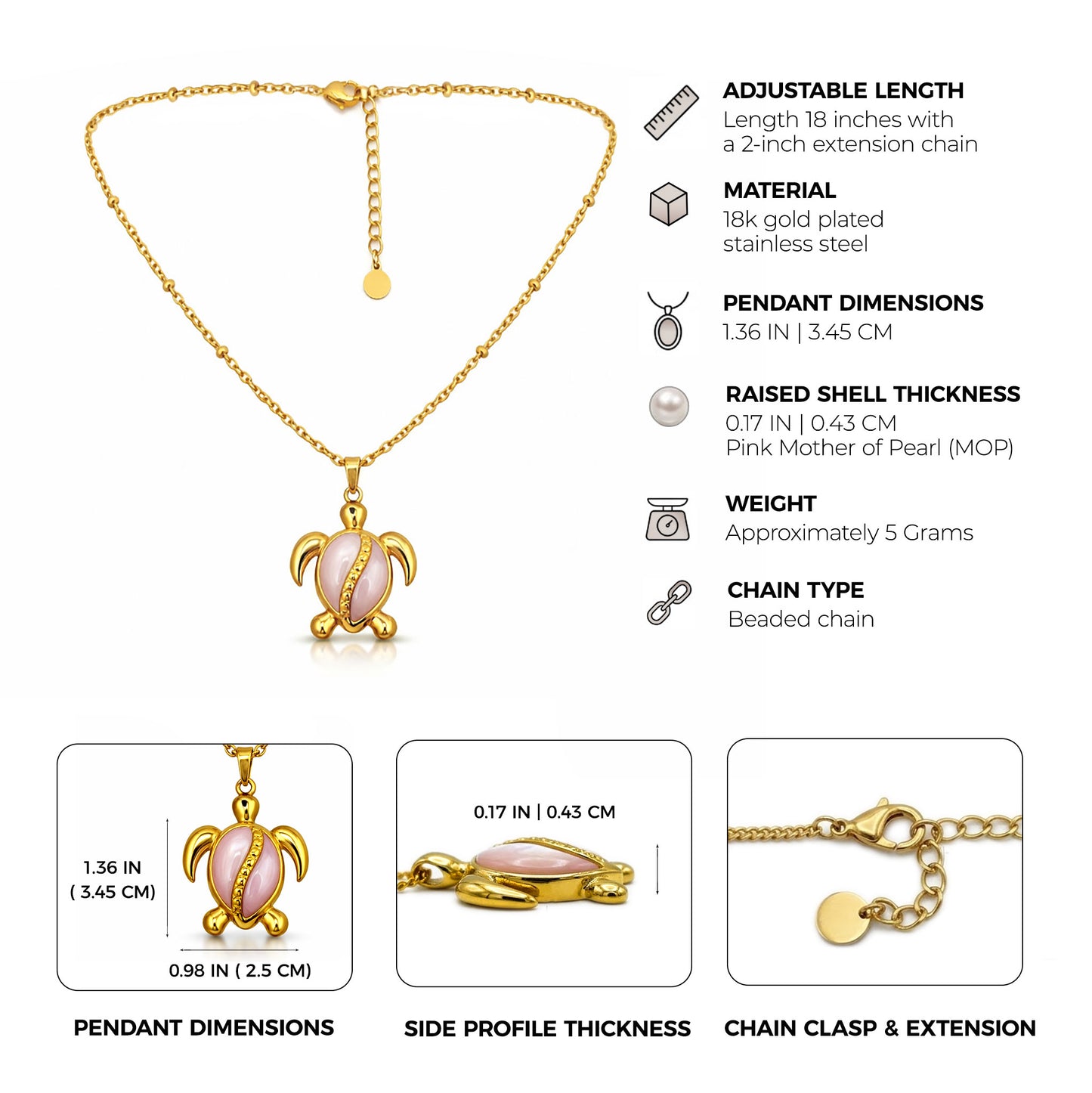 Sinaya Jewels Elegant Pink Mother of Pearl Turtle Necklace