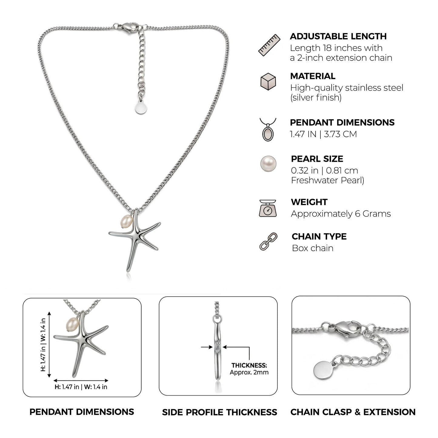 Sinaya Jewels Elegant Stainless Steel Star Necklace
