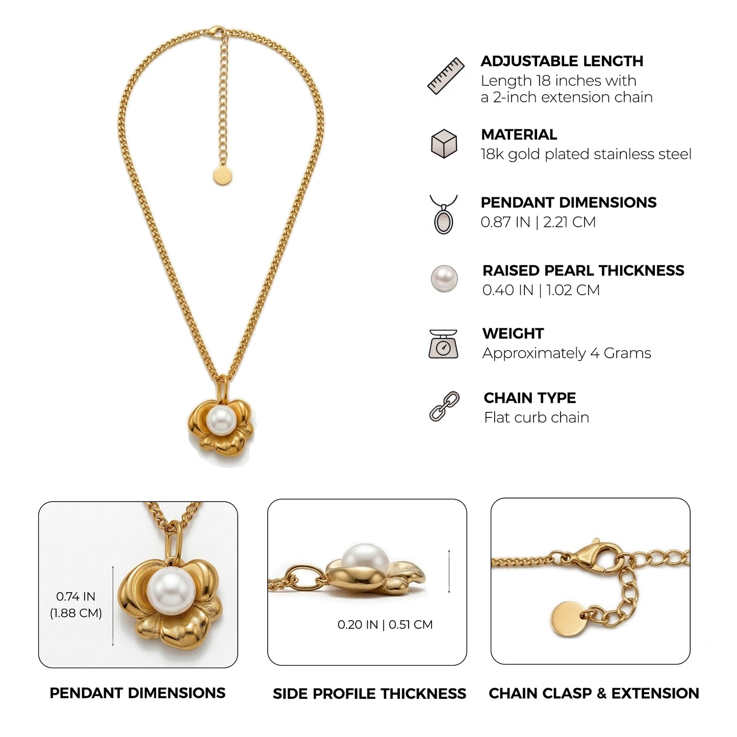 Sinaya Jewels Elegant Floral Pearl Pendant Necklace