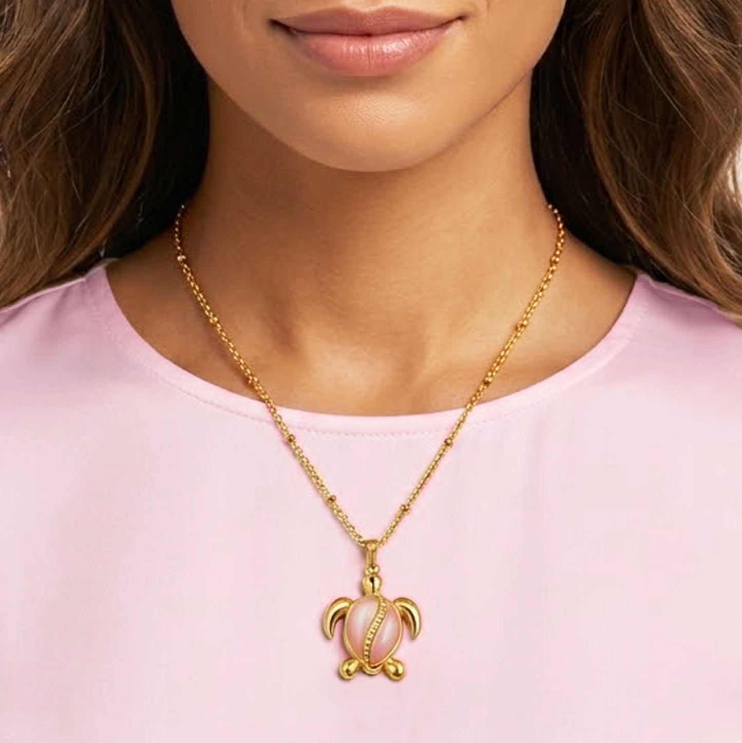 Sinaya Jewels Elegant Pink Mother of Pearl Turtle Necklace