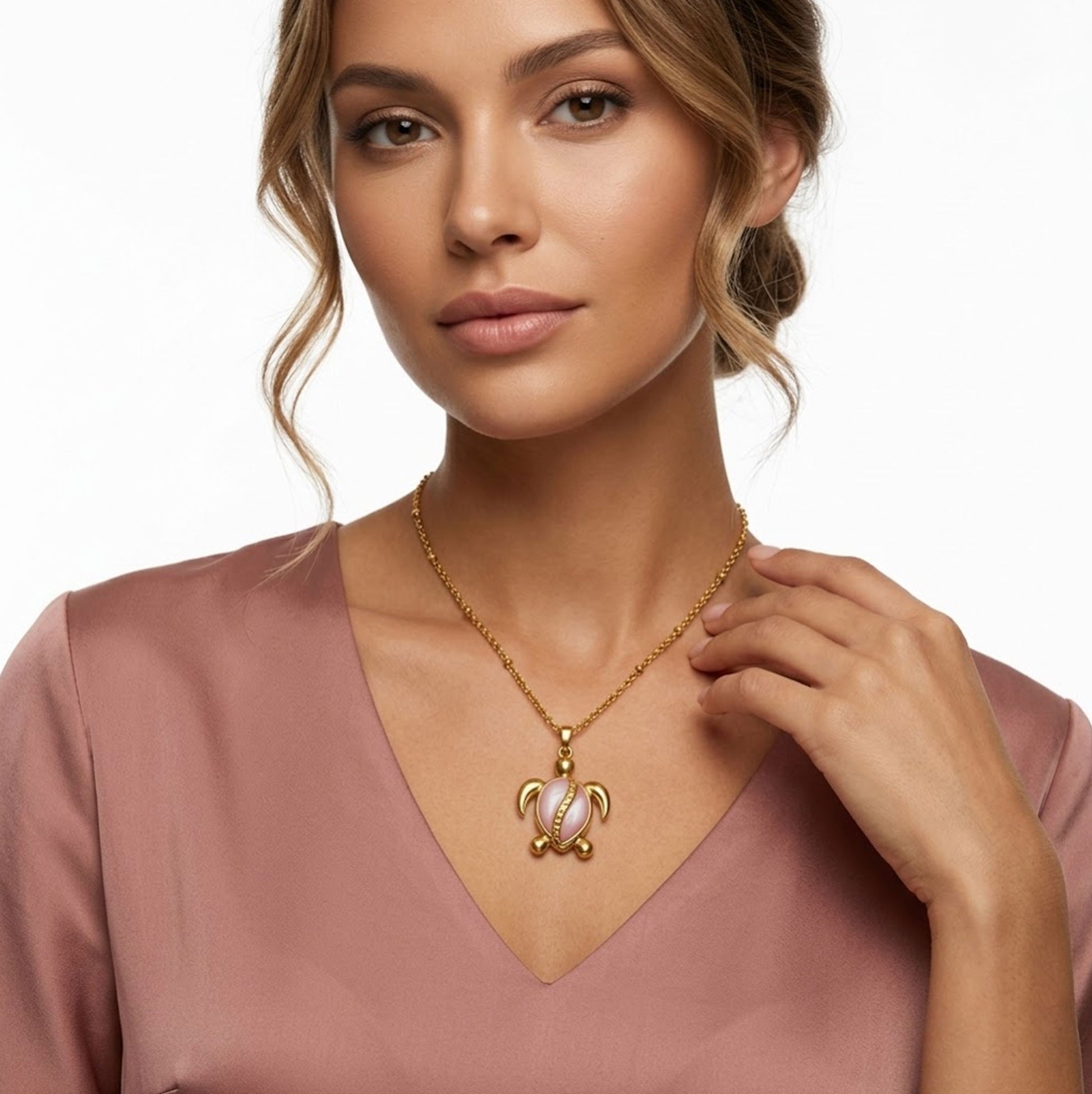 Sinaya Jewels Elegant Pink Mother of Pearl Turtle Necklace