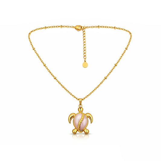 Sinaya Jewels Elegant Pink Mother of Pearl Turtle Necklace