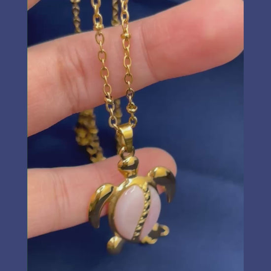 Sinaya Jewels Elegant Pink Mother of Pearl Turtle Necklace
