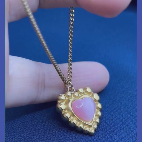 Sinaya Jewels Elegant Pink Cat Eye Heart Necklace