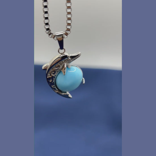 Sinaya Jewels Elegant Dolphin Pendant Light Blue Turquoise Oval Embrace