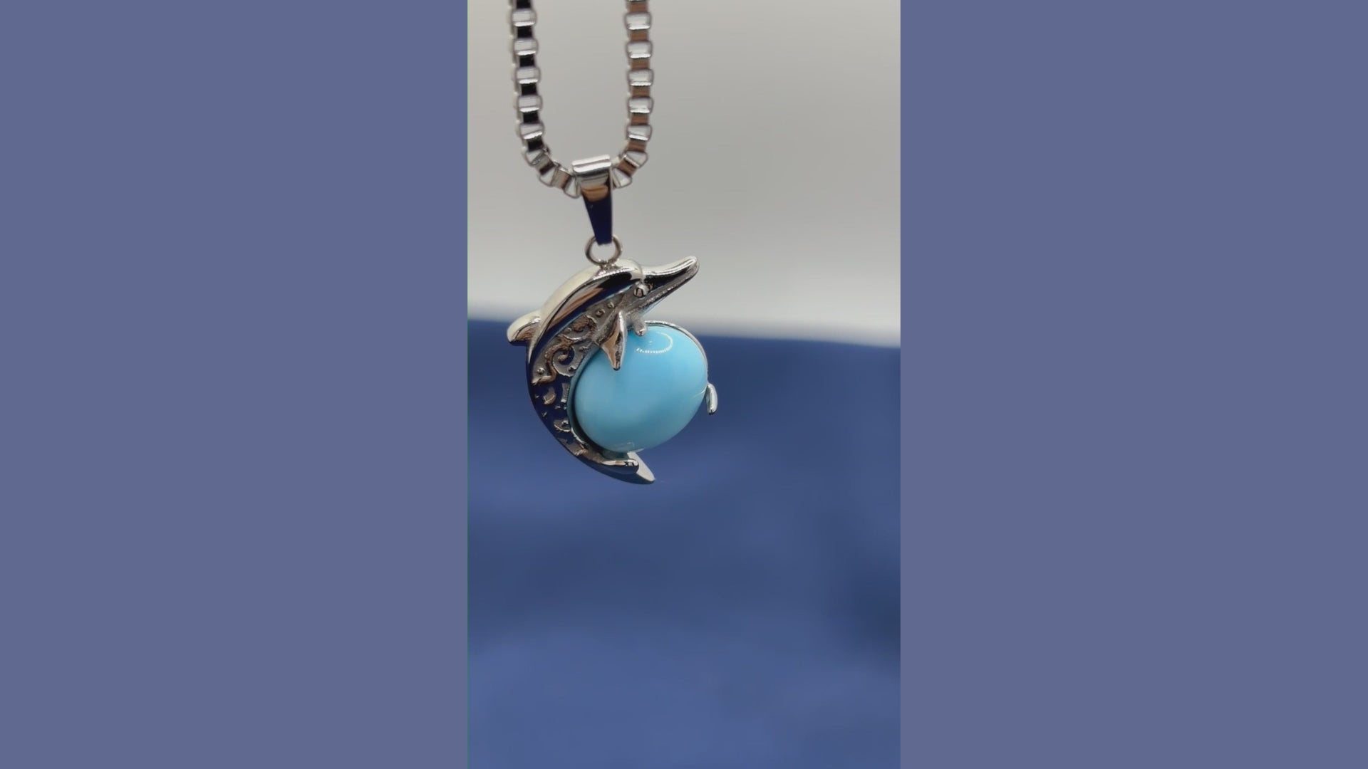 Sinaya Jewels Elegant Dolphin Pendant Light Blue Turquoise Oval Embrace